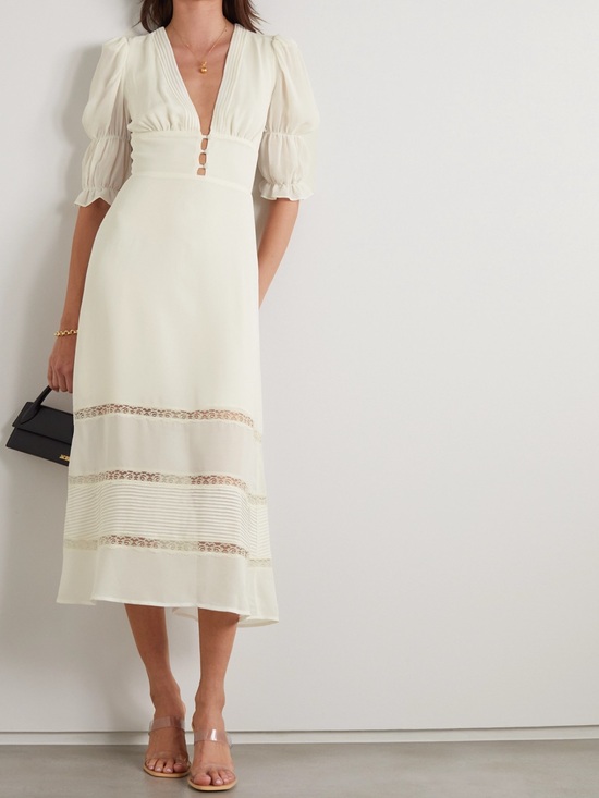 Reformation Dresses & Skirts - Reformation Ginny Midi Dress Lace Trim Inset Sz 6 Cocktail Wedding Bridal